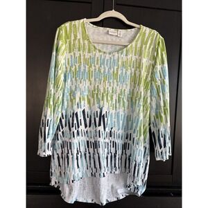 Weekends By Chico's‎ Size 2/Lg12  Sequin Cotton Blend Light Weight Top High Low